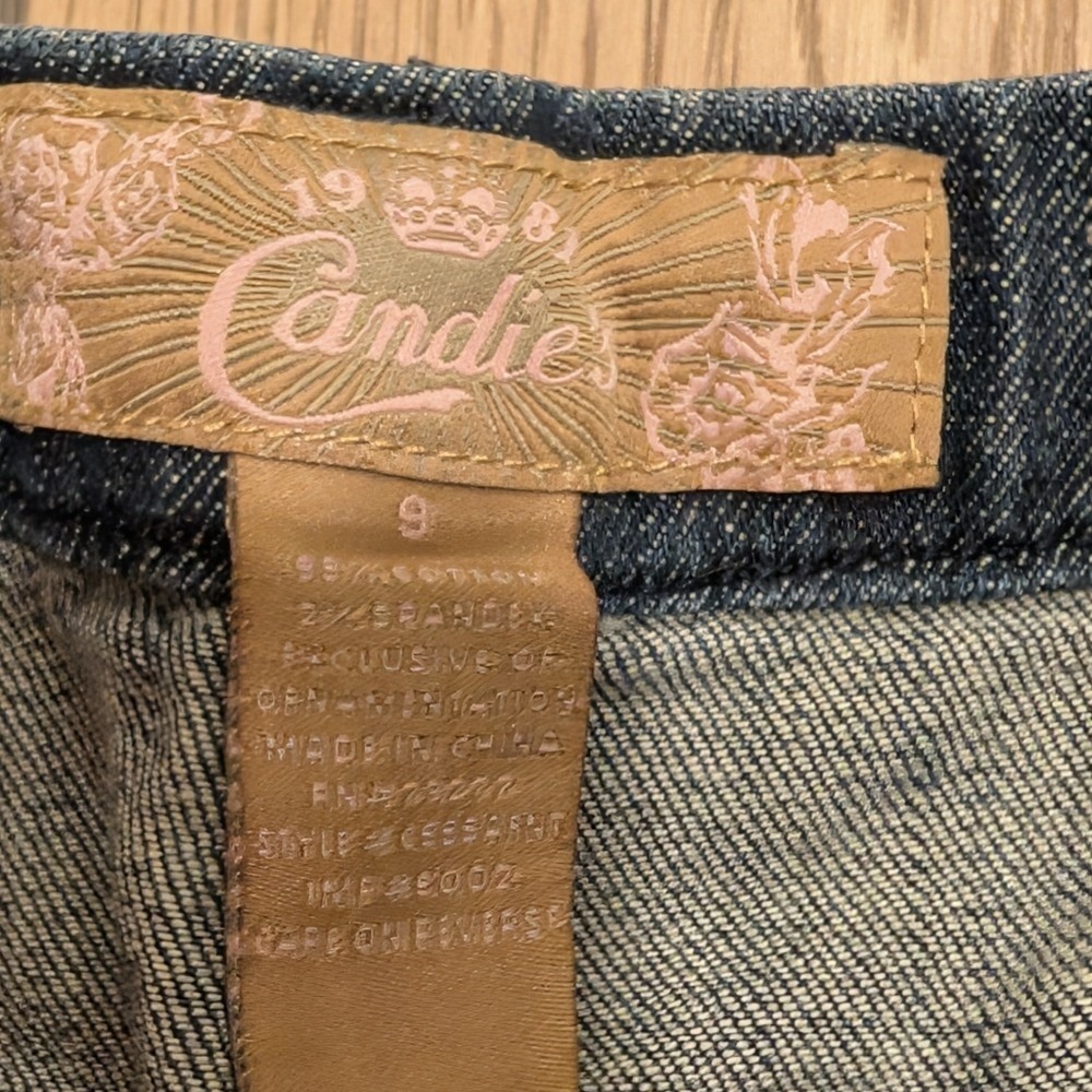 Candies Vintage Asymmetrical Denim Skirt 9 Pink Satin Bow Mermaid Jean Fray Y2K - Picture 3 of 5